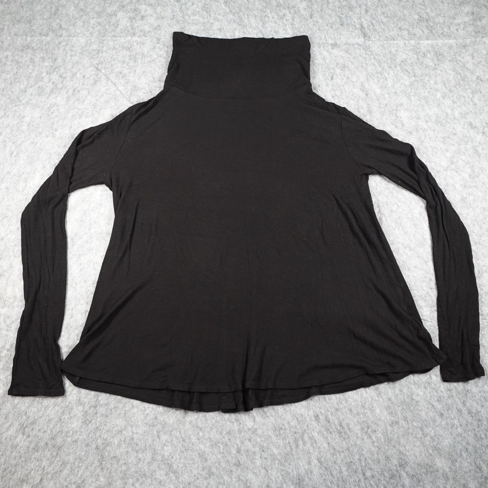 Deletta Top Womens Extra Small Black Ribbed Turtleneck Long Sleeve Swing Flare